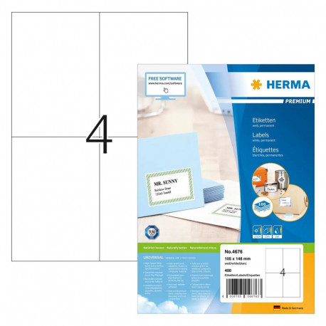 HERMA etiketid 4676 105,0 x 148,0mm 400tk, valged