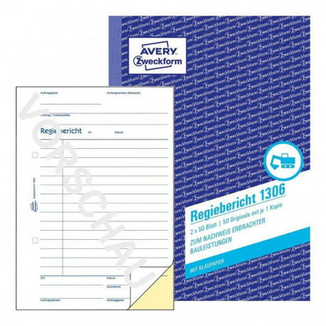 AVERY Zweckform tööaruannete blanketiraamat 1306, 1tk