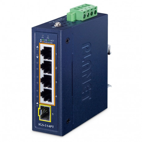 "PLANET Industrial 4-Port PoE + 1-Port SFP IGS-514PT"