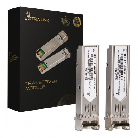 "Extralink SFP 1.25G Modul 2-Pack, 1,25Gbps, LC/UPC, 850nm, 550m, Multimodus, DOM"
