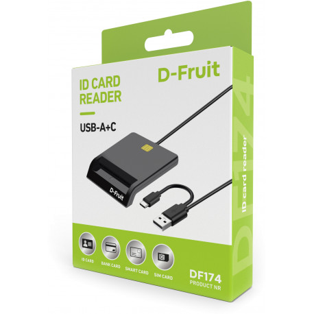 D-Fruit ID-kaardi lugeja USB-A/USB-C DF174, must