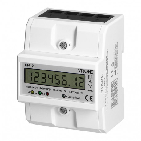3-faasiline digitaalne elektrienergia tarbimise näidik, 100A, 4 moodulit, DIN TH-35mm