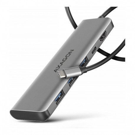 AXAGON USB-jaotur HMC-5H USB-C 3.2 Gen 1, 3x USB-A, 4K HDMI, PD 100W, hõbedane