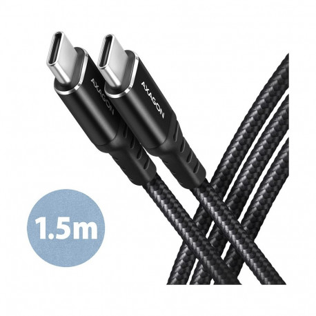 AXAGON USB-C–USB-C 2.0 kaabel BUCM-CM15AB, 1,5m, PD 60W, 3A, punutud, must