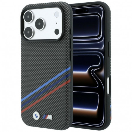 BMW M Quadrille Kevlar Print Tricolor Lines & Metal Logo MagSafe Case for iPhone 18 Pro / 17 Pro - D