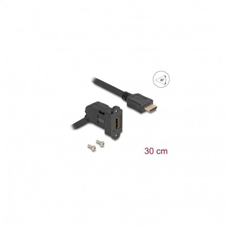 DeLOCK HDMI panel mount female 45° angled to HDMI male with 30 cm cable 8K 60 Hz black