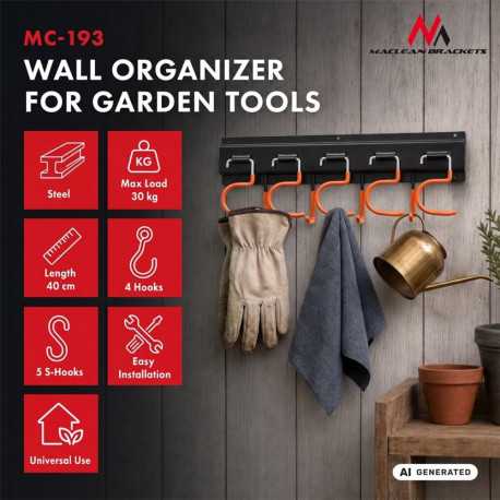 Garden Tool Organizer - Maclean MC-193 Steel 30 kg Black