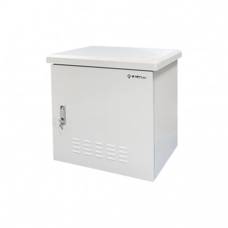 Zewnętrzna szafka rack IP55, wisząca 19" 6U 600x450, 4 belki nośne, 4 przepusty kablowe, kolor szary