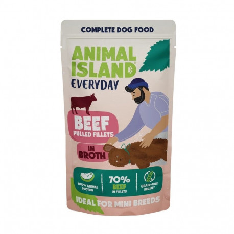 ANIMAL ISLAND märg koeratoit Everyday rebitud veiselihafileeribad puljongis 150g