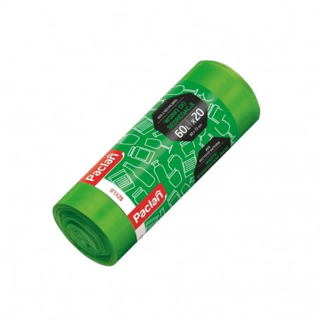 Glass Recycling Bag - Paclan 60L 20-Piece Green Waste Bags