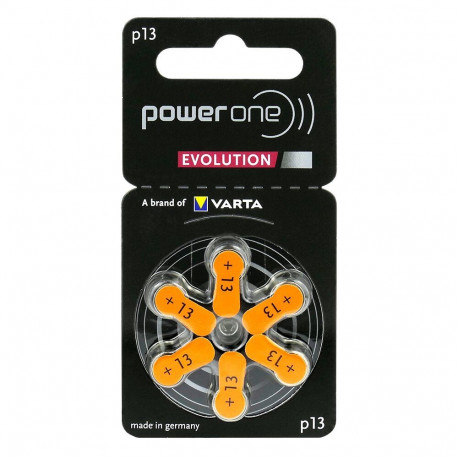 Hearing Aid Battery - Varta Power One Evolution 13 (6-Pack), Orange