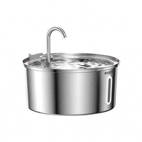 Pet Water Fountain - ROJECO 3.2L With 304 Stainless Steel Body, Dual Filtration, Blue LED, USB 5V