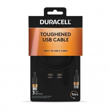 USB Cable - Duracell DRU5010A USB-C to USB-C 60W 1 m Cable Black