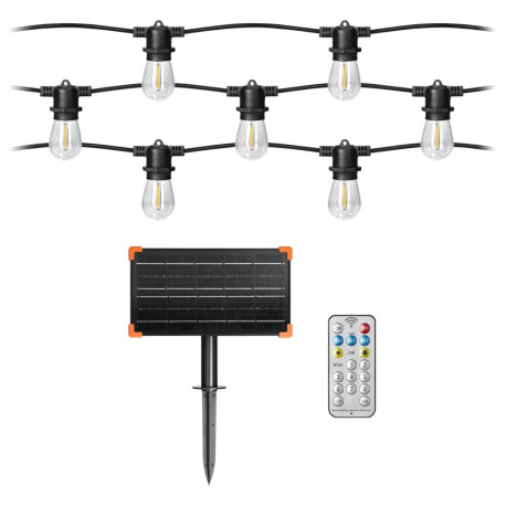 Päikesepatareiga valguskett - 1 nöör 15 m (15 lambipesa) + 15 LED-pirni 0,1 W E27, 3000 K + 1 pirn t