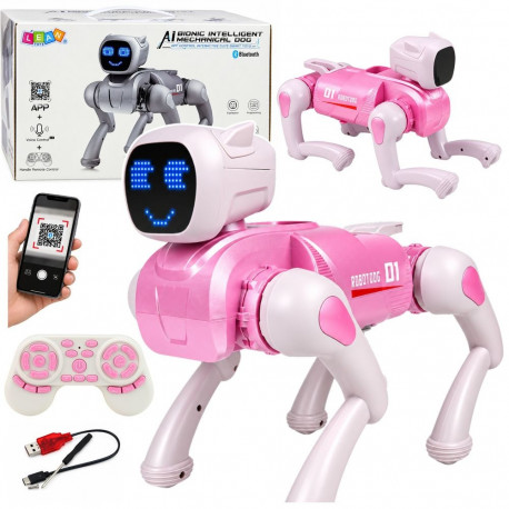 AI-robotkoer RC, kaugjuhitav, Bluetoothi rakendusega programmeeritav, roosa