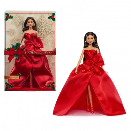 Barbie Signature moenukk 2026 Holiday hooajaline kollektsioneeritav, pruunide juustega, punase lehvi