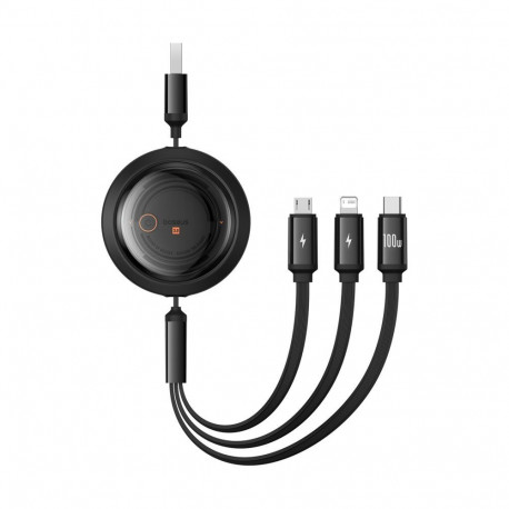 Baseus Baseus Free2Draw Retractable Crystal 100W 3in1 USB-A - MicroUSB/ Lightning/USB-C 1.1m Cable -
