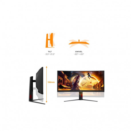 AOC mängumonitor CU34G4ZCA 34inch 3440x1440 21:9 Fast VA 250Hz 2x HDMI 2.1 1x DP 1.4 1x USB-C