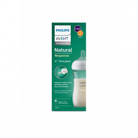 Philips AVENT Natural Response SCY933/01 Bottle glass 240ml  flow 3 teat  1 piece