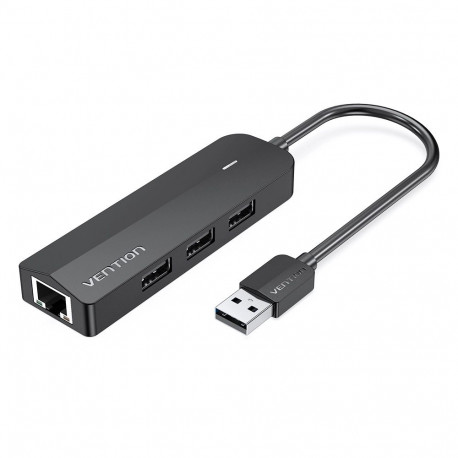 Vention 3-Port USB 2.0 Hub with 100M Ethernet Adapter 0.15M Black
