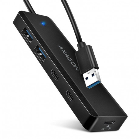 Axagon USB-jaotur HUE-C2A 4× USB 5Gbps, 2× USB-A ja 2× USB-C, USB-C toitesisend, 19cm USB-A-kaabel