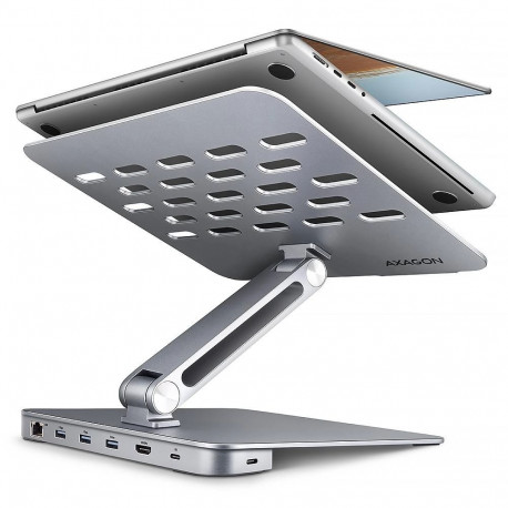 Axagon HMC-STND Multi-port USB-C 5Gbps hub and aluminum stand for laptops. HDMI 4k/60Hz  GLAN  PD an