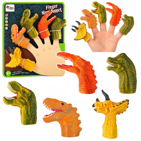 Zestaw Pacynki Kukiełki na Palce Dinozaury Zwierzęta Gumowe 5 szt.