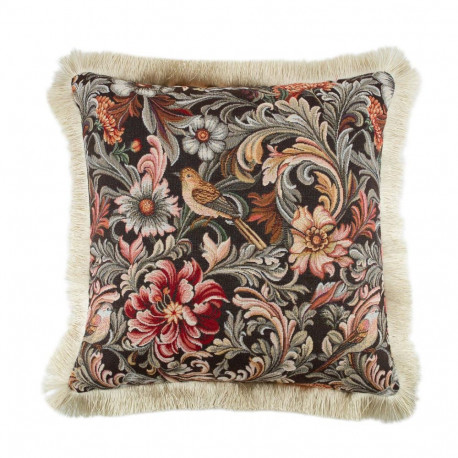 Padi GLAMUUR 45x45cm lukuga, karvase äärega, linnud ja lilled, kangas 50% puuvill, 50% polüester, ka