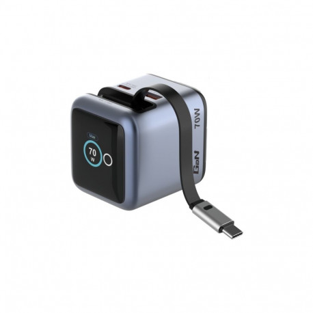 USB-laadija seinapesasse Verbatim Mini GaN displeiga - 70W koos kokkukeritava USB-C kaabliga, USB-C 