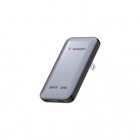USB-laadija seinapesasse Verbatim Essentials Slim GaN Wall Charger 65W US/EU/UK-seinapistikud - Hall