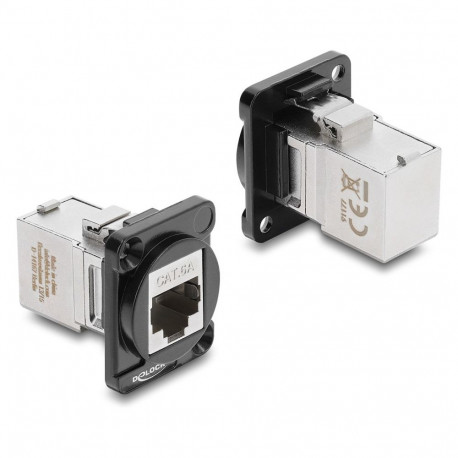 D-tüüpi moodul RJ45 pesa-pesa 90° nurga all Cat.6A, must/hõbedane