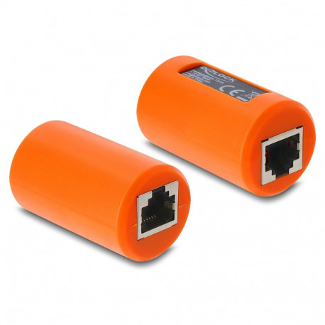 "Adapter Kupplung RJ45 Buchse zu Buchse Cat.6A geschirmt mit Überspannungsschutz rund orange"