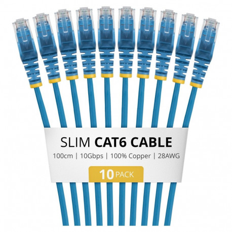 "STARTECH.COM 1m Blue Slim CAT6 Cable 10 Pack Snagless 100W PoE UTP LSZH 28AWG Pure Bare Copper Wire
