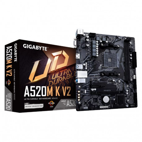 GIGABYTE A520M K V2 Motherboard - Supports AMD Ryzen 5000 Series AM4 CPUs  up to 5100MHz DDR4 (OC)  