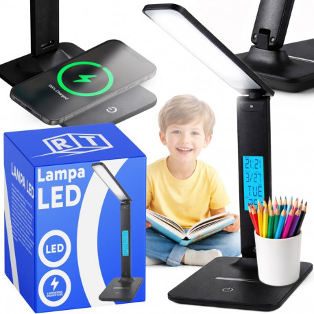 Lampka led biurkowa regulowana szkolna biurko wyświetlacz lcd ładowanie usb -czarna e146-2 skórzany 