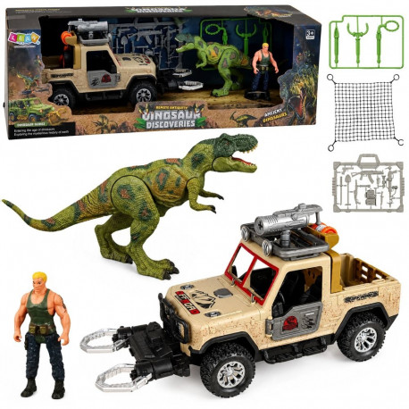 Zestaw Łowcy Dinozaurów Figurka Dinozaur T-Rex Myśliwy Samochód Dźwięki