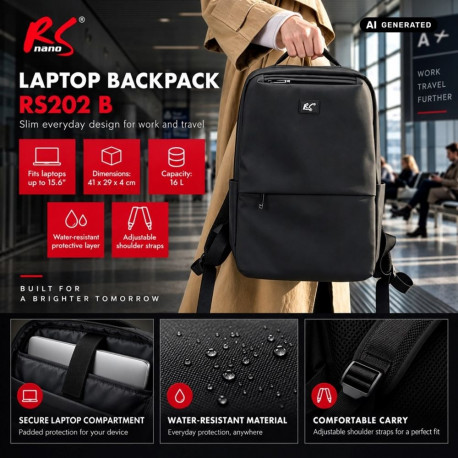Laptop Backpack - nano RS RS202 B 15.6" Black