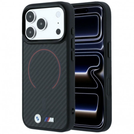 BMW BMW M Kevlar Red Print Ring Metal Logo MagSafe Case for iPhone 18 Pro Max / 17 Pro Max - Black