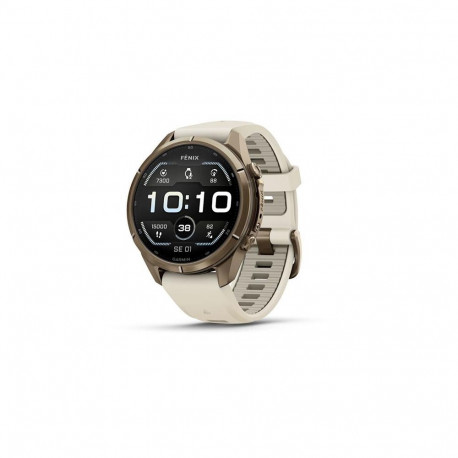 Garmin fenix 9 Pro smartwatch, 43mm, Autumn Gold Titanium with Cream/French Grey Silicone Band