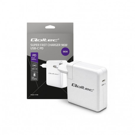 Laptop Charger - Qoltec 51783 PD 96W USB-C Charger White