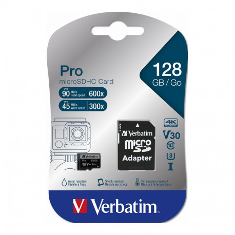 Verbatim mälukaart 128GB MicroHC Pro Class 10 + adapter, jaemüügipakend