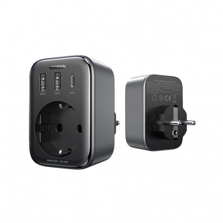 Adapter - Ugreen CD314 30W GaN, 2 USB-A, USB-C PD, AC Outlet