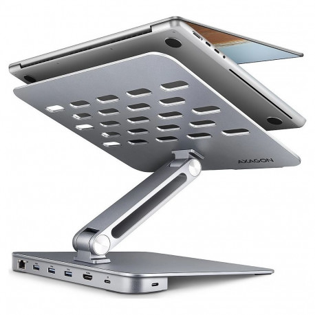 Axagon HMC-STND Multi-port USB-C 5Gbps hub and aluminum stand for laptops. HDMI 4k/60Hz  GLAN  PD an