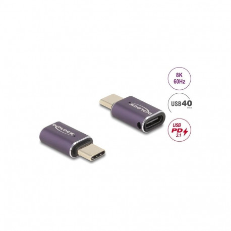 DeLOCK USB-adapter 40Gbps USB Type-C PD 3.1 240W isane-emane pordikaitse 8K 60Hz metallist