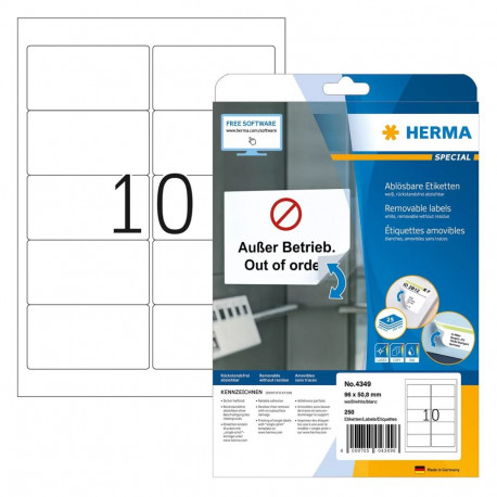 HERMA aadressisildid A4 96x50,8mm paber 250tk, valged