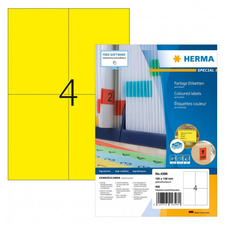 HERMA etiketid A4 105x148mm matt paber 400tk, kollased