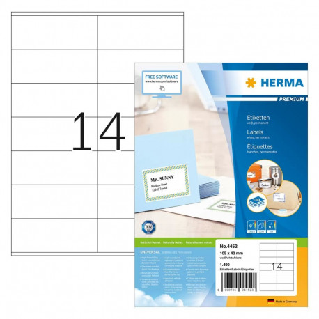"HERMA Etiketten Premium A4 weiß 105x42 mm Papier 1400 St."