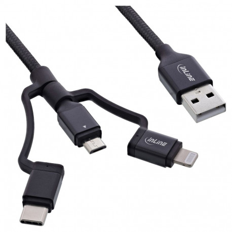 "INLINE 3in1 USB Kabel A Stecker auf Micro-USB Typ-C und Lightning 1,5m schwarz"