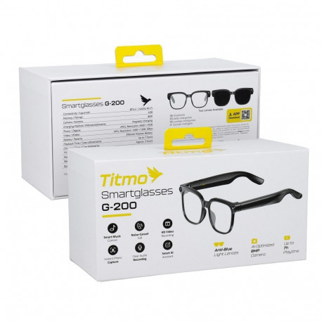 Smart AI glasses with music and recording, clear glass, TITMO G-200, black