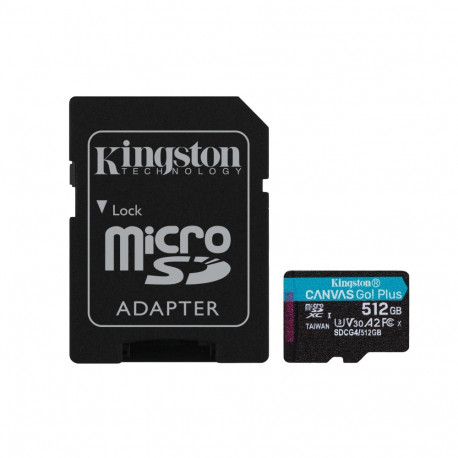 Kingston Technology microSDXC mälukaart 512GB Canvas Go Plus Gen4 200MB/s A2 U3 V30 ja adapter